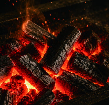 Charcoal fire for yakitori grilling
