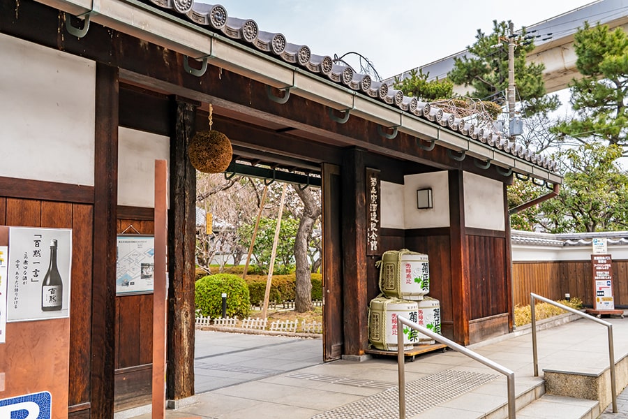 Traditional wooden sake brewery building in Kobe's Nada district, Japan